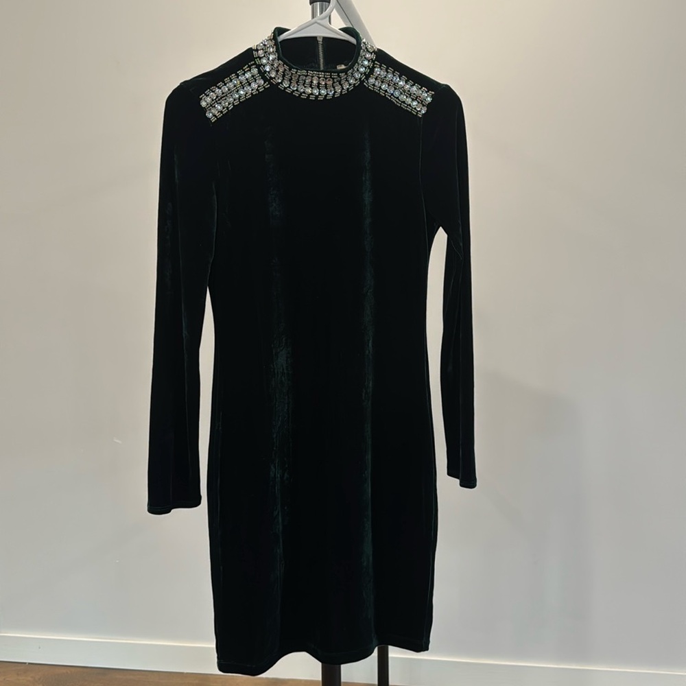 Dark green jewelled Ellie Tahari velvet dress size XS